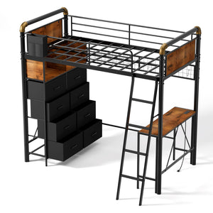 Twin Loft Bed with Desk and Storage