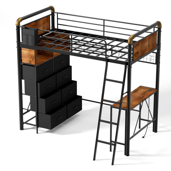 Twin Loft Bed with Desk and Storage