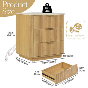 3-Drawer Nightstand Set of 2 with Charging Station