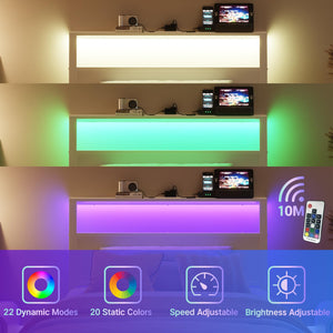 Twin Bed Frame with Headboard Shelf, RGB LED Light & Charging Station