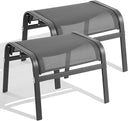 Outdoor Ottoman Set of 2 – Stackable Patio Foot Stool with Textilene & Metal Frame