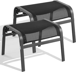 Outdoor Ottoman Set of 2 – Stackable Patio Foot Stool with Textilene & Metal Frame