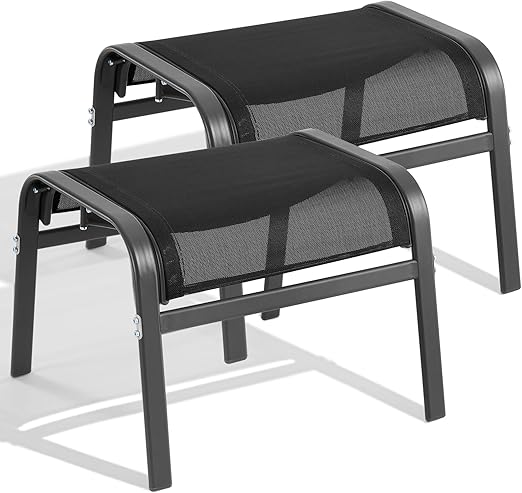 Outdoor Ottoman Set of 2 – Stackable Patio Foot Stool with Textilene & Metal Frame