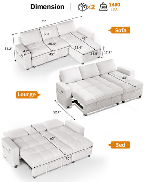 Convertible Sectional Sleeper Sofa with Pull-Out Bed