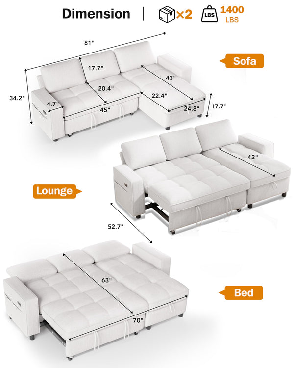Convertible Sectional Sleeper Sofa with Pull-Out Bed