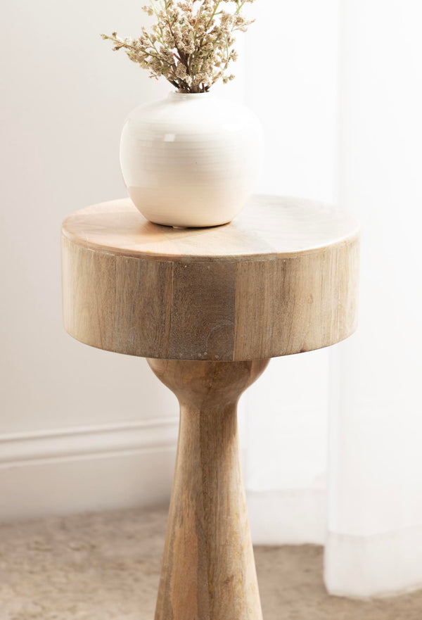 Round Solid Mango Wood Pedestal Drink Table