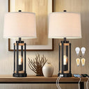 Farmhouse Table Lamp Set of 2 with USB Charging Ports & Rotary Switch