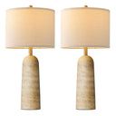Travertine-Look Resin Table Lamp Set of 2 with Linen Shade