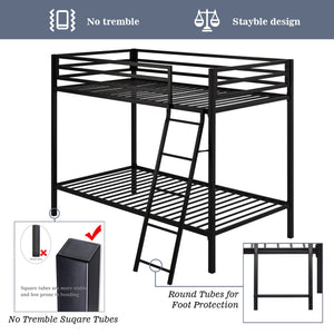Twin Over Twin Metal Bunk Bed with Ladder and Guardrail