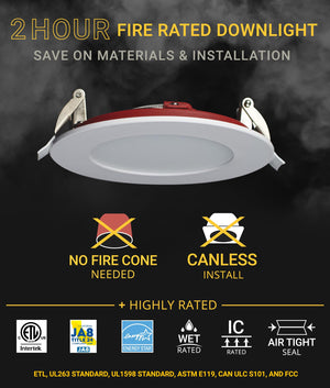 4 Inch Fire Rated LED Recessed Light – 12 Pack, 5 CCT Selectable, Dimmable, Canless Wafer Downlight