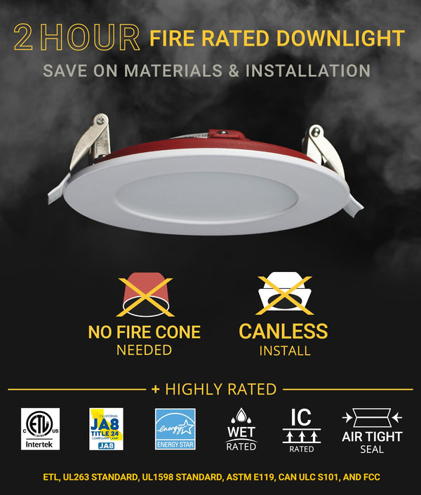 4 Inch Fire Rated LED Recessed Light – 12 Pack, 5 CCT Selectable, Dimmable, Canless Wafer Downlight