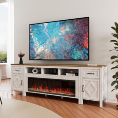 Fireplace TV Stand with 50" Electric Fireplace & Storage Cabinets