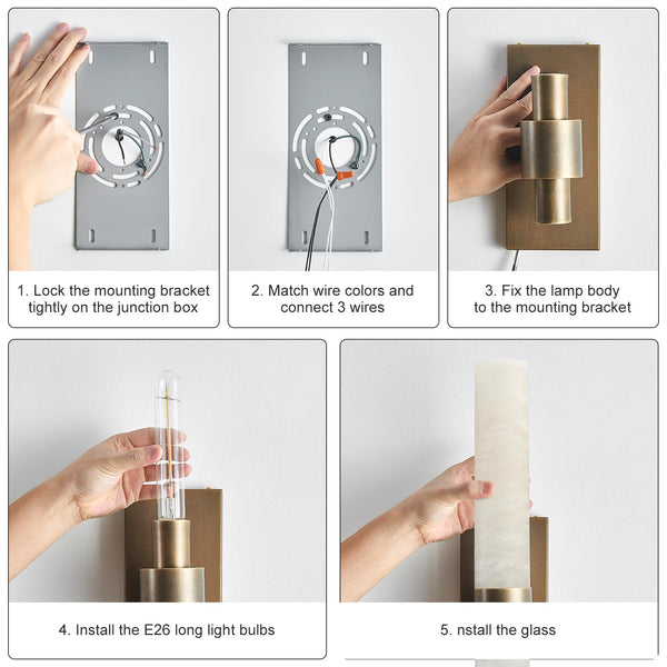 Brass Wall Sconce with Marble Shade – Bathroom Vanity Light