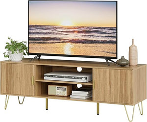TV Stand for 55-65 Inch TV with Storage Cabinets and Gold Accents