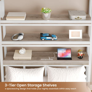 L-Shaped Metal Bunk Bed Twin Over Twin with Storage Drawers, Charging Station & LED Lights