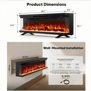 Triple-View Recessed Electric Fireplace Insert with Alexa & App Control
