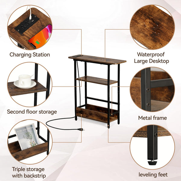 Narrow Side Table with USB-C Charging Station