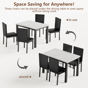 5-Piece Dining Table Set with Faux Marble Top & Metal Frame
