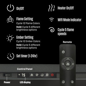 60-Inch Recessed Electric Fireplace Heater with Color Changing Flames