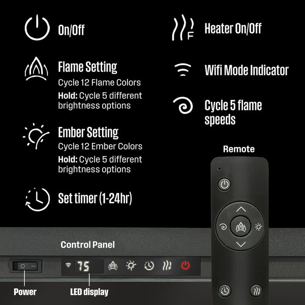 60-Inch Recessed Electric Fireplace Heater with Color Changing Flames