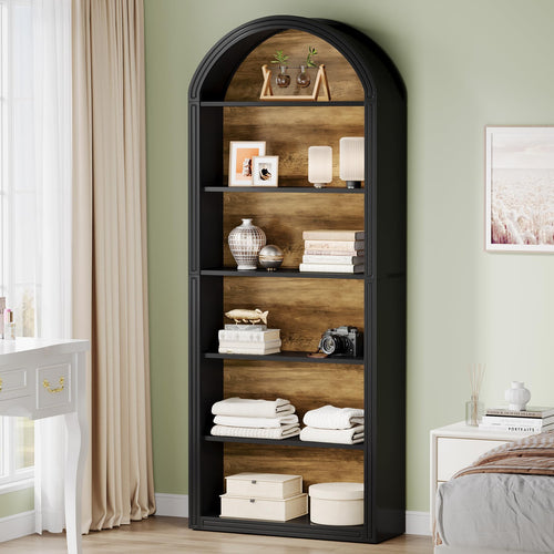 6-Tier Arched Bookcase with Storage Shelves