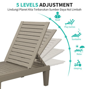Outdoor Chaise Lounge Chairs with Adjustable Backrest – All-Weather Resin, Wood Texture