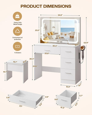 LED Makeup Vanity Desk with Charging Station & Mirror
