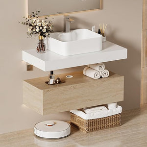 35" Floating Bathroom Vanity with Sintered Stone Countertop & Ceramic Sink