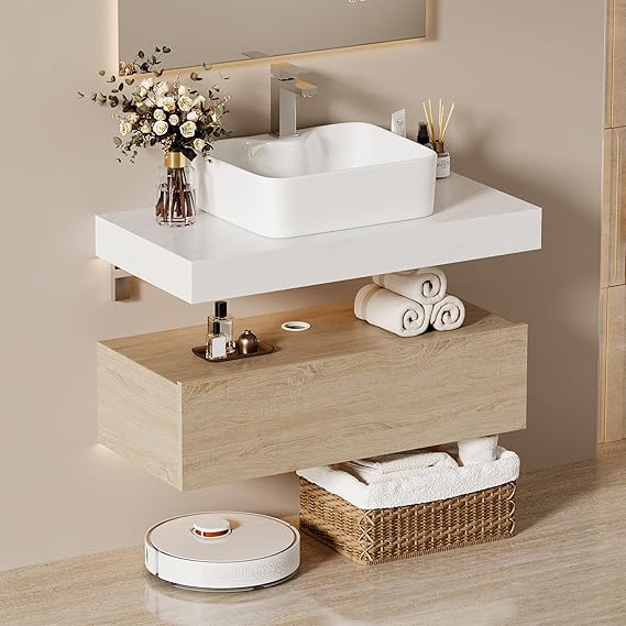 35" Floating Bathroom Vanity with Sintered Stone Countertop & Ceramic Sink