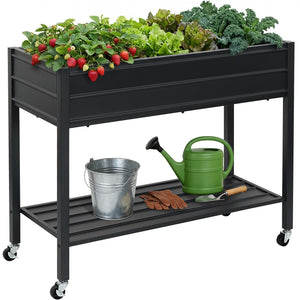 32" Tall Galvanized Raised Garden Bed with Wheels & Shelf