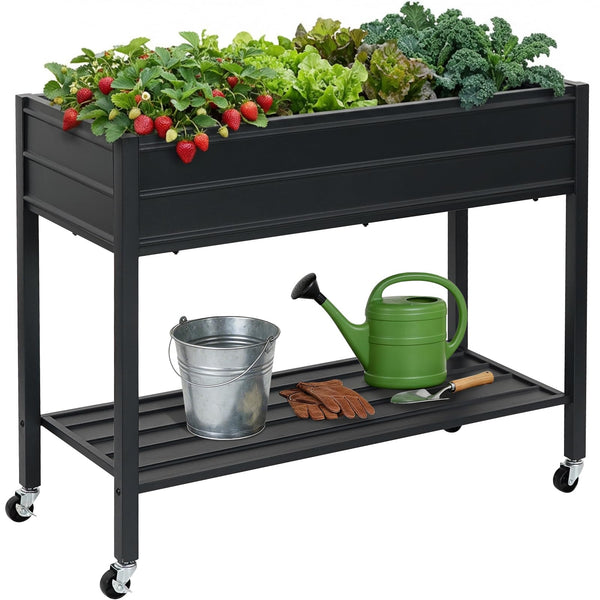 32" Tall Galvanized Raised Garden Bed with Wheels & Shelf