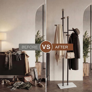 Heavy Duty Freestanding Coat Rack with Marble Base & 14 Hooks