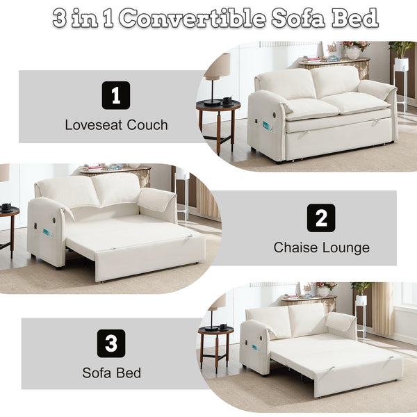 63" Velvet Pull-Out Sofa Bed – 3-in-1 Convertible Futon Loveseat