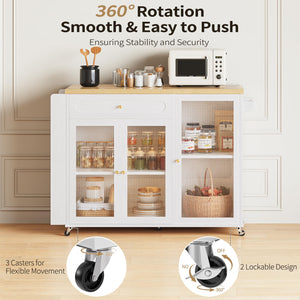 Rolling Kitchen Island with Power Outlet & Storage