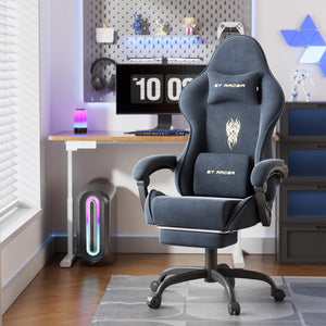 Velvet Gaming Chair with Footrest & Massage Lumbar