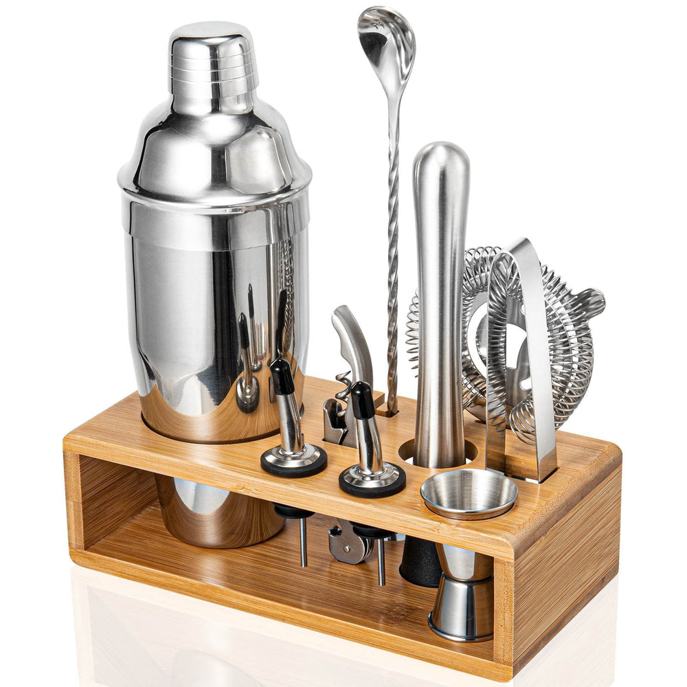 10-Piece Cocktail Shaker & Bar Tool Set with Bamboo Stand