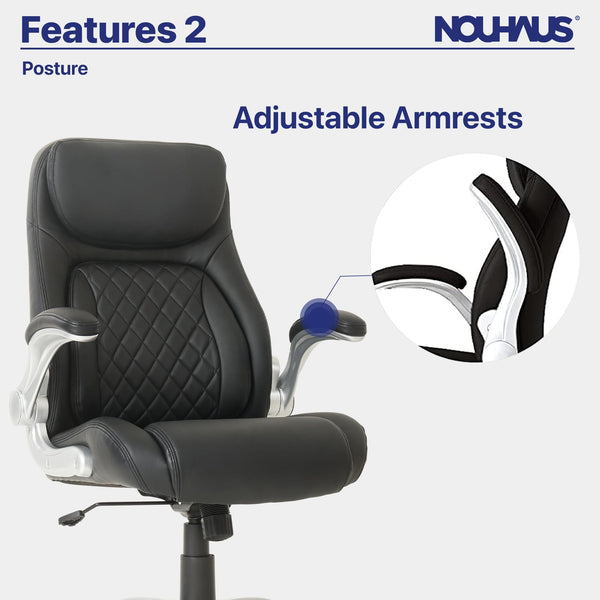 Ergonomic PU Leather Office Chair with Adjustable Lumbar Support & Flip Armrests