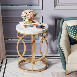 Round End Table with Faux Marble Top