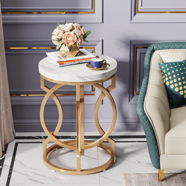 Round End Table with Faux Marble Top