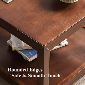 Solid Wood Square Side Table with Storage Shelf