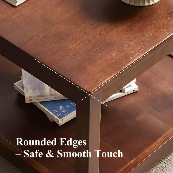 Solid Wood Square Side Table with Storage Shelf