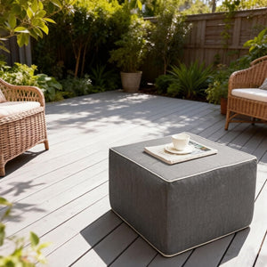 Outdoor Square Ottoman – Waterproof Patio Footrest, Gray