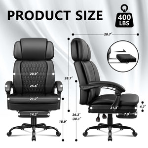 Ergonomic Executive Office Chair with Footrest — 400lbs Capacity