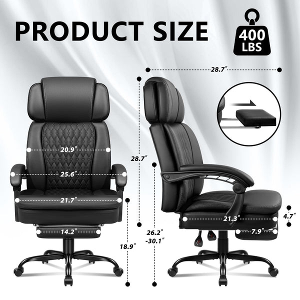 Ergonomic Executive Office Chair with Footrest — 400lbs Capacity