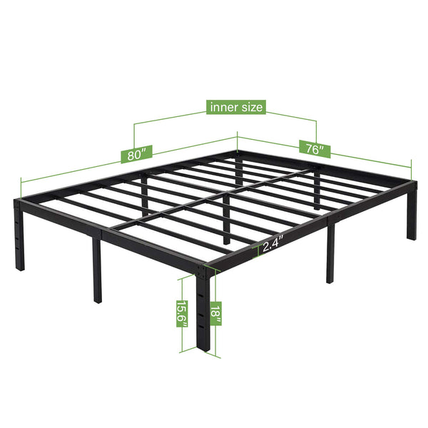 Heavy Duty King Metal Bed Frame with 18-Inch Storage
