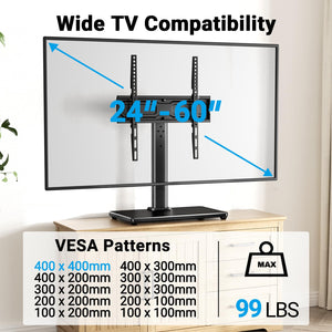 Universal Swivel TV Stand with Tempered Glass Base