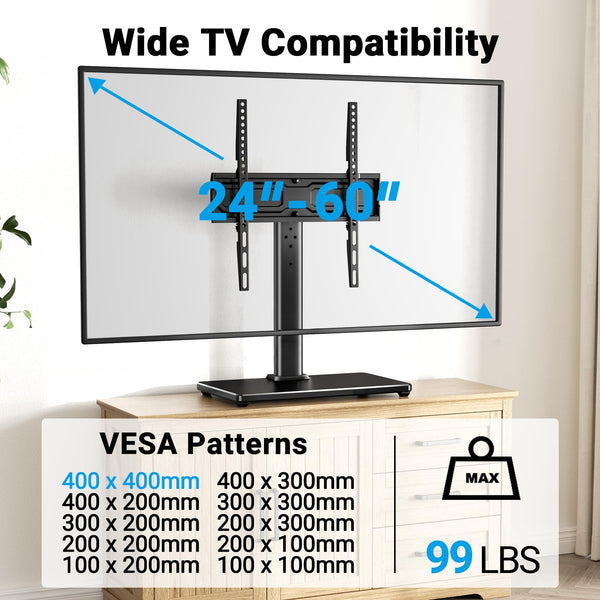 Universal Swivel TV Stand with Tempered Glass Base