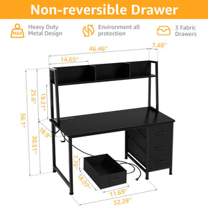 Computer Desk with Hutch & Drawers – 47 Inch, Power Outlets, 3 Storage Drawers