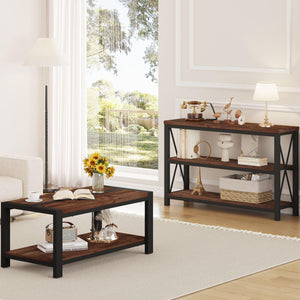 Industrial Coffee Table with Lower Shelf