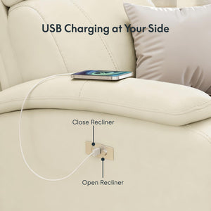 Power Recliner Chair with USB Port – Faux Leather, White